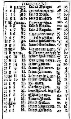 Almanach anglais pour 1559 (Février)