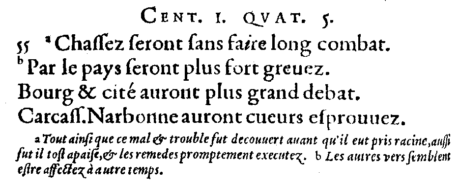 Quatrain (I,5) de l'édition du Janus Gallicus