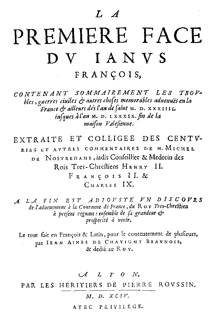 La Première Face du Janus François (1594)