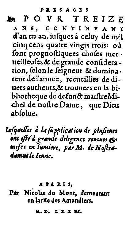 Présages pour 13 ans (1573)