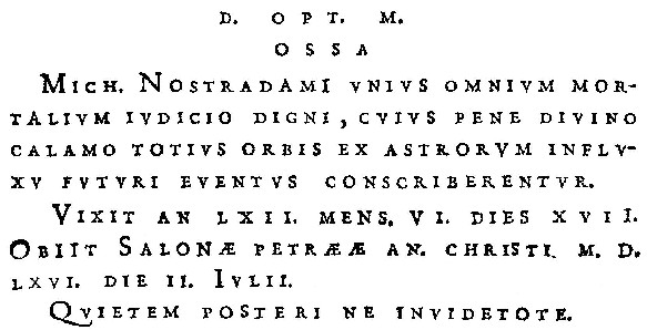 Inscription latine tombeau Nostradamus (Chavigny)